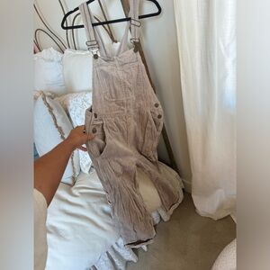 Tan and cream corduroy overalls